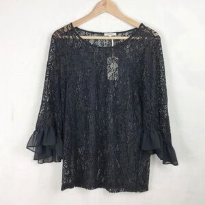 𝅺nwt Pleione Lace Bell Sleeve Chiffon Ruffles Top Size M